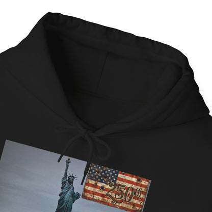 Statue of Liberty flag hoodie featuring the Statue of Liberty and a vintage American flag design.