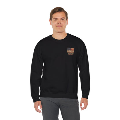 Crewneck Sweatshirt — Distressed American Flag "ADVENTURE" Chest Graphic
