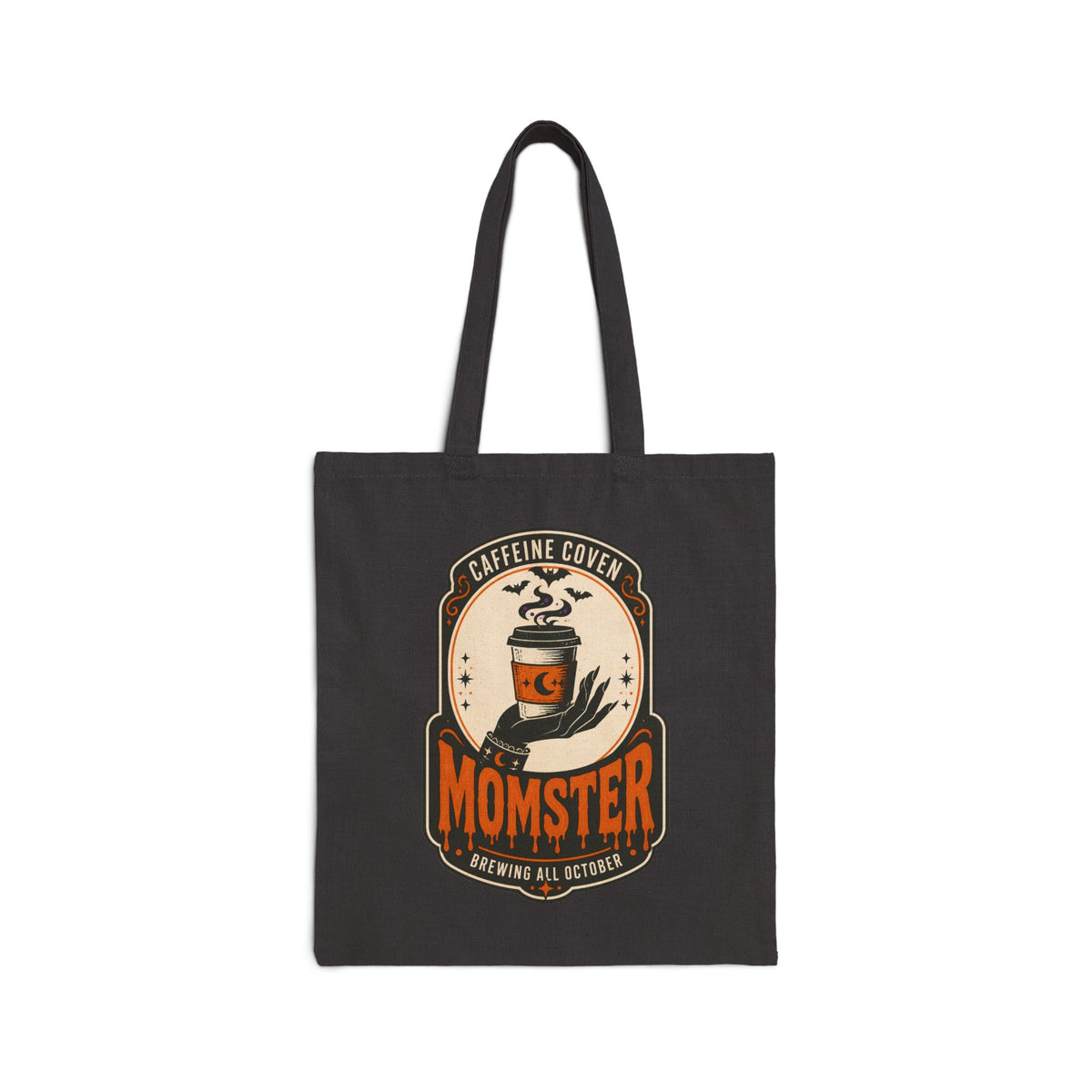 Momster Halloween Momster Tote | Caffeine Coven spooky retro bat graphic