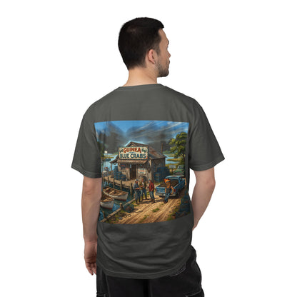 Xedition77 GUINEA VA.Blue Crab Shack T-Shirt  Coastal Fishing Dock Graphic Tee