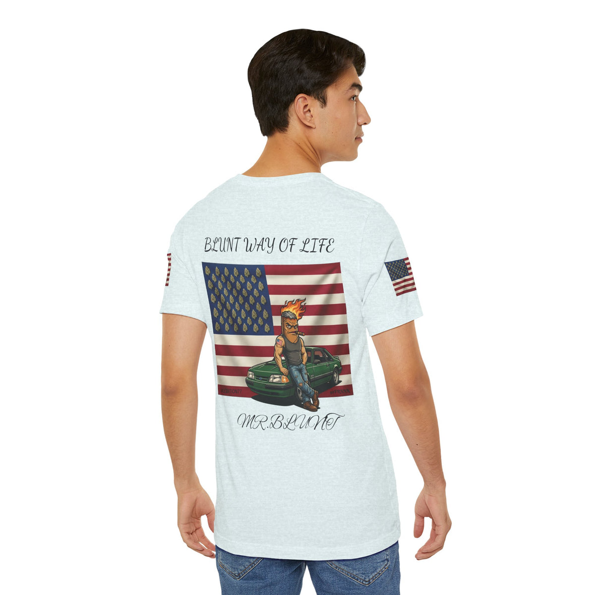 MR.BLUNT WAY OF LIFE Patriotic  Graphic Tee — American Flag Car Design