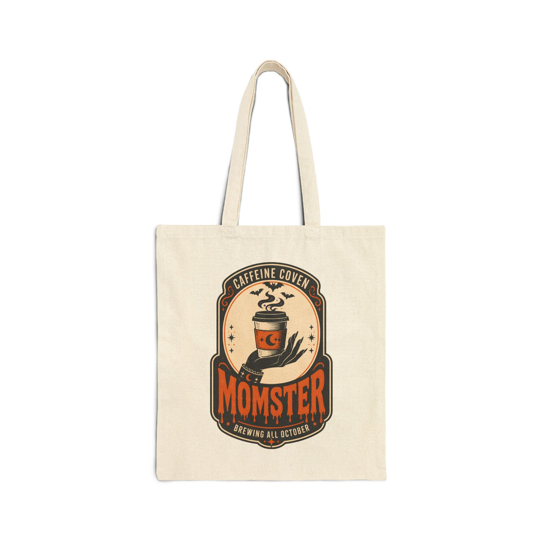 Momster Halloween Momster Tote | Caffeine Coven spooky retro bat graphic