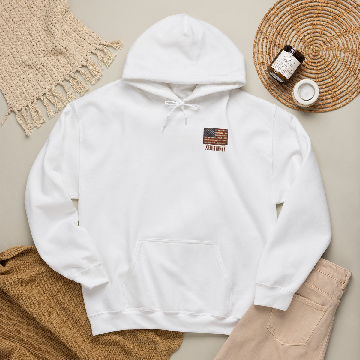 Hoodie — Small Brick American Flag Chest Print