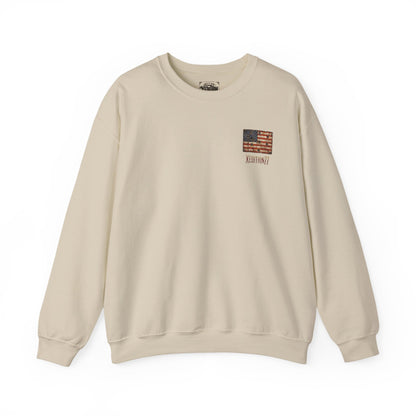 Crewneck Sweatshirt — Distressed American Flag "ADVENTURE" Chest Graphic