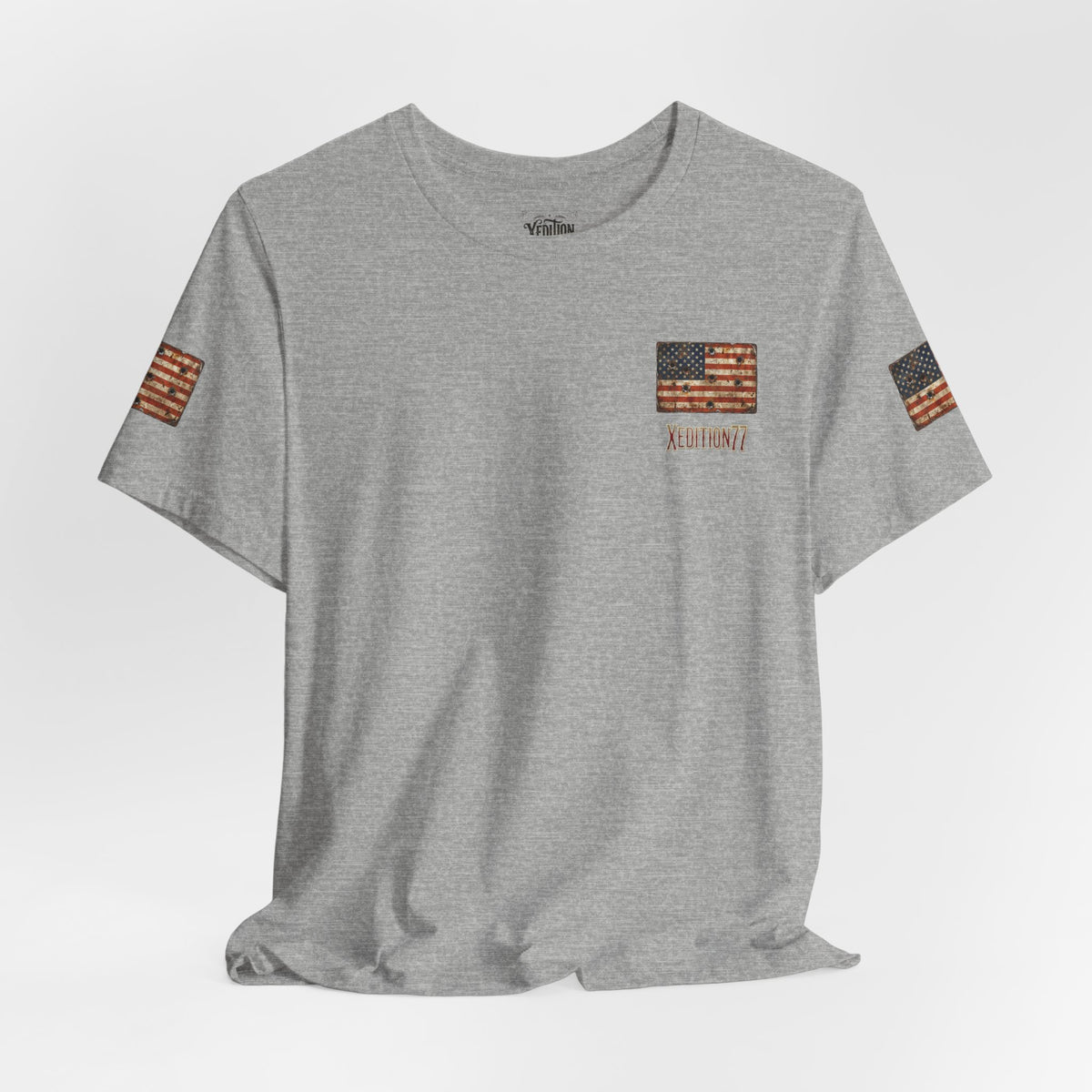 American Flag Pocket T‑Shirt — Rustic USA Patriot Tee with ‘All Veterans’ Text
