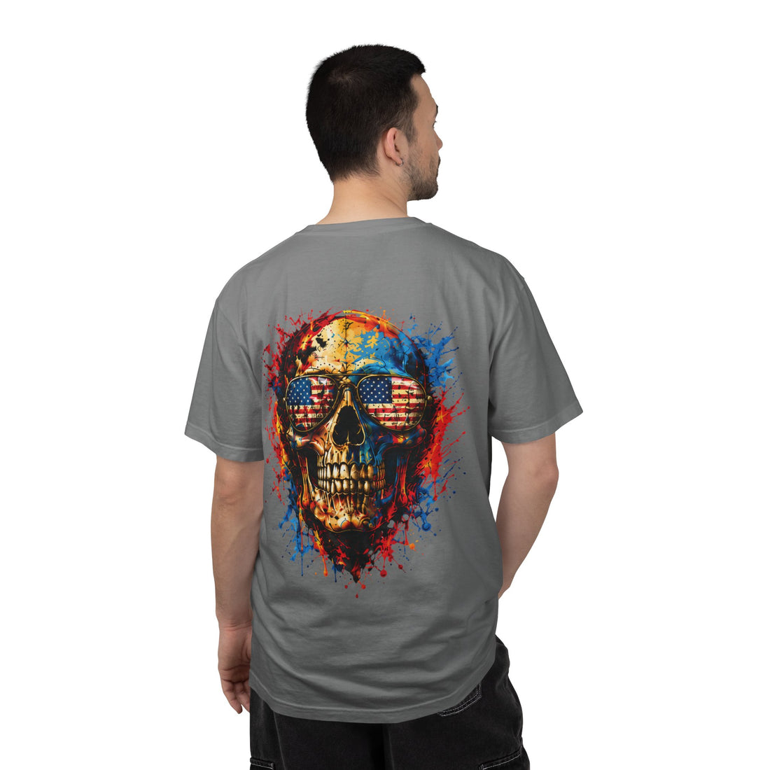 American Flag Skull T-Shirt — Patriotic Skull Tee with Flag Sunglasses