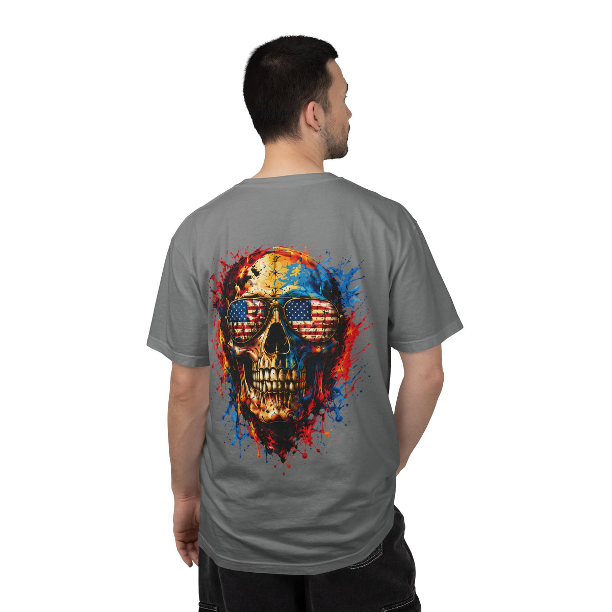 American Flag Skull T-Shirt — Patriotic Skull Tee with Flag Sunglasses