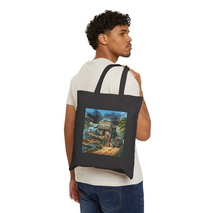 Xedition77 Guinea VA. CRAB" POT" LIFE Vintage American Flag Cotton Tote Bag — Small Patriotic Canvas Grocery Tote