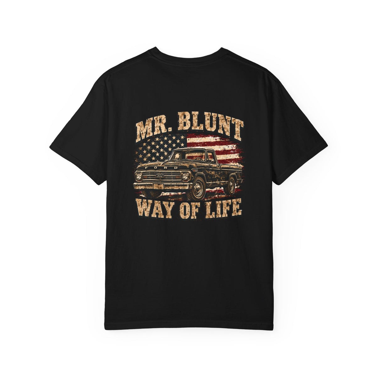Mr. Blunt Way of Life T-Shirt - Vintage Truck &amp; American Flag Graphic