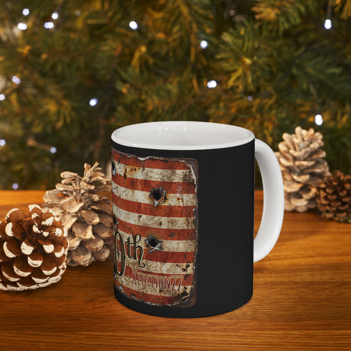 250th Anniversary American Flag Bullet Hole Ceramic Mug   Patriotic Veteran Gift (11oz/15oz)