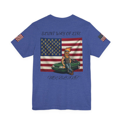 MR.BLUNT WAY OF LIFE Patriotic  Graphic Tee — American Flag Car Design
