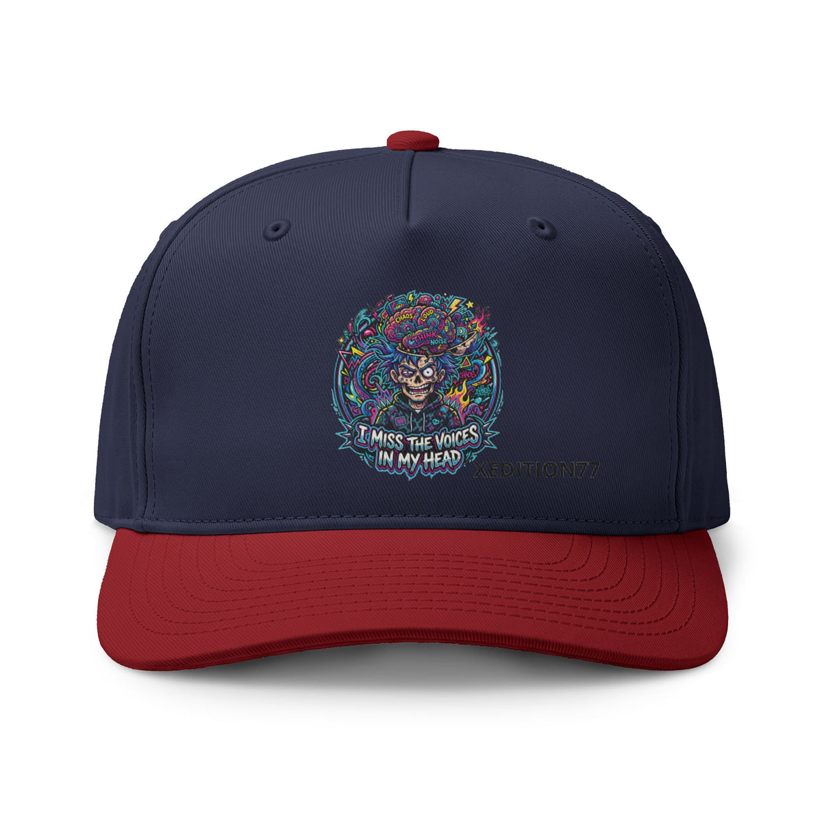 Colorful Psychedelic Tiger Cap — "I Hear the Voices in My Head" Embroidered Two-Tone Hat