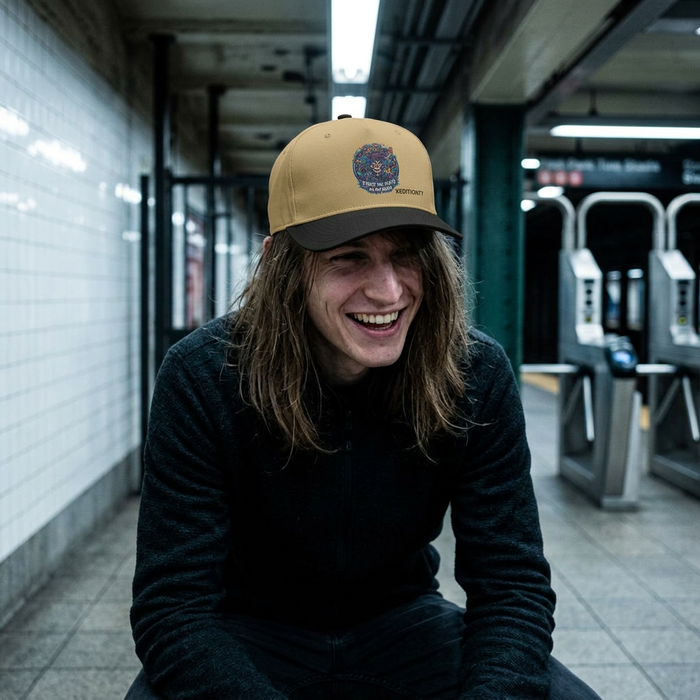 Colorful Psychedelic Tiger Cap — "I Hear the Voices in My Head" Embroidered Two-Tone Hat