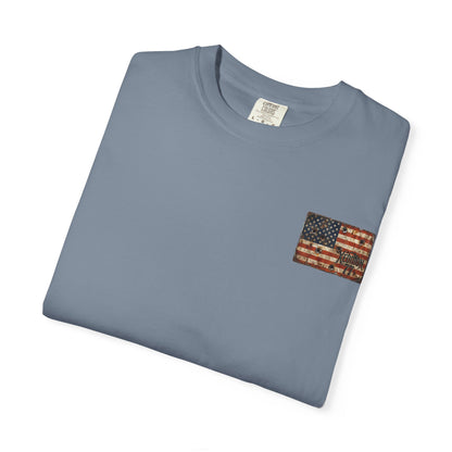 XEDITION77 "Crab Pot Life" T-Shirt — Rustic American Flag Chest Logo &amp; Back Fishing Scene
