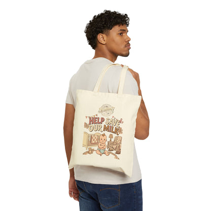 "Breast cancer awareness" Help Save Our Milk Canvas Tote Bag