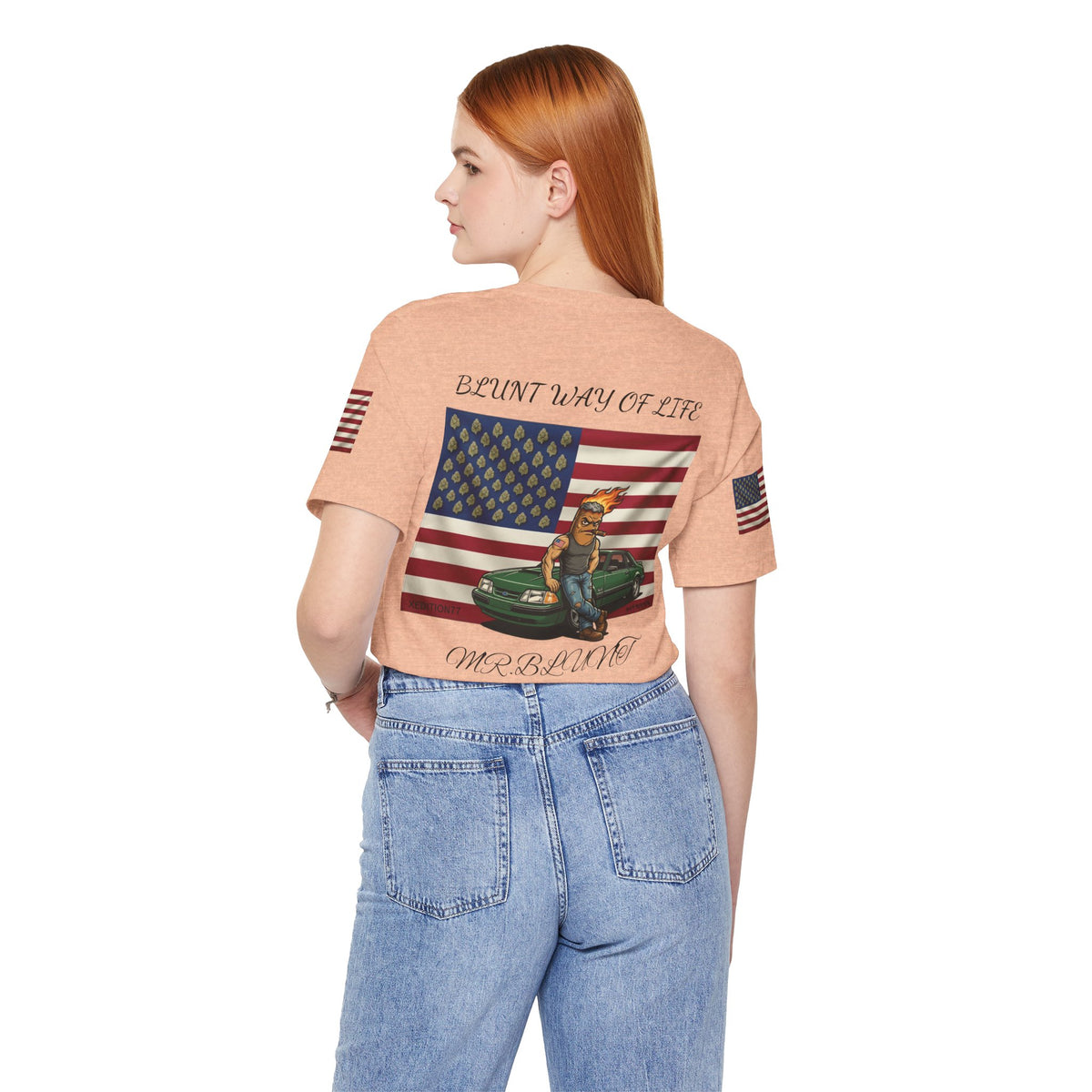 MR.BLUNT WAY OF LIFE Patriotic  Graphic Tee — American Flag Car Design