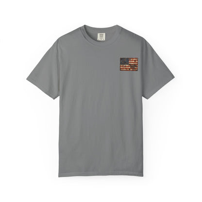 XEDITION77 "Crab Pot Life" T-Shirt — Rustic American Flag Chest Logo &amp; Back Fishing Scene