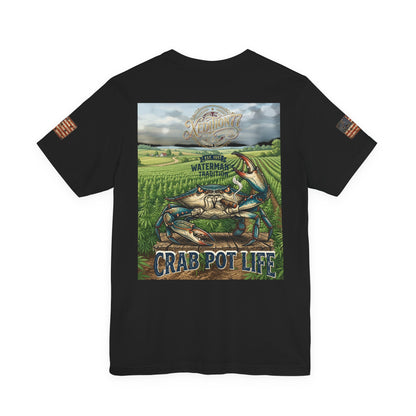 XEDITION77 "Crab Pot Life"American Flag Chest Pocket T‑Shirt
