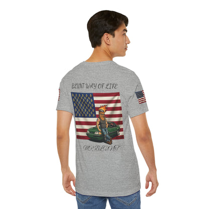 MR.BLUNT WAY OF LIFE Patriotic  Graphic Tee — American Flag Car Design