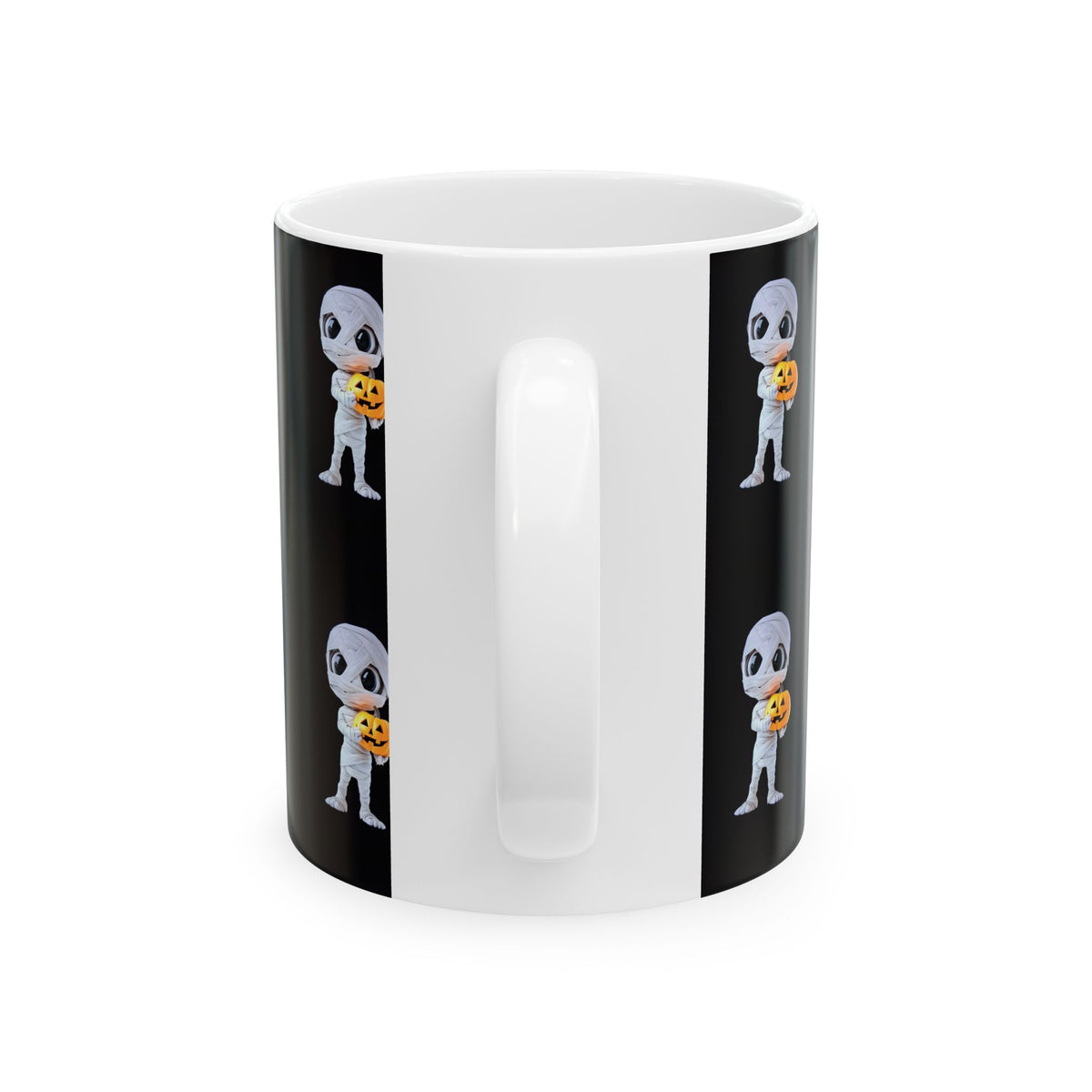 Mummy Holding Jack-o’-Lantern Ceramic Mug — Cute Halloween Coffee Cup (11oz &amp; 15oz)