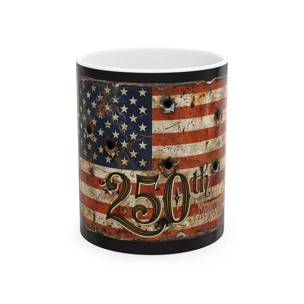 250th Anniversary American Flag Bullet Hole Ceramic Mug   Patriotic Veteran Gift (11oz/15oz)