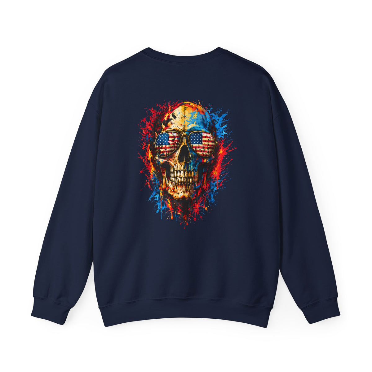 Crewneck Sweatshirt — Distressed American Flag "ADVENTURE" Chest Graphic