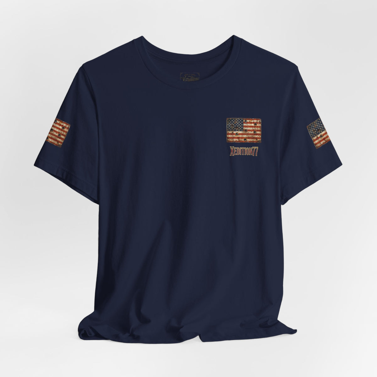 American Flag Pocket T‑Shirt — Rustic USA Patriot Tee with ‘All Veterans’ Text