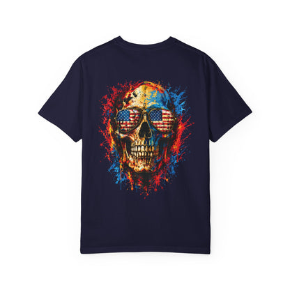 American Flag Skull T-Shirt — Patriotic Skull Tee with Flag Sunglasses