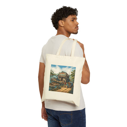 Xedition77 Guinea VA. CRAB" POT" LIFE Vintage American Flag Cotton Tote Bag — Small Patriotic Canvas Grocery Tote