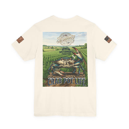 XEDITION77 "Crab Pot Life"American Flag Chest Pocket T‑Shirt