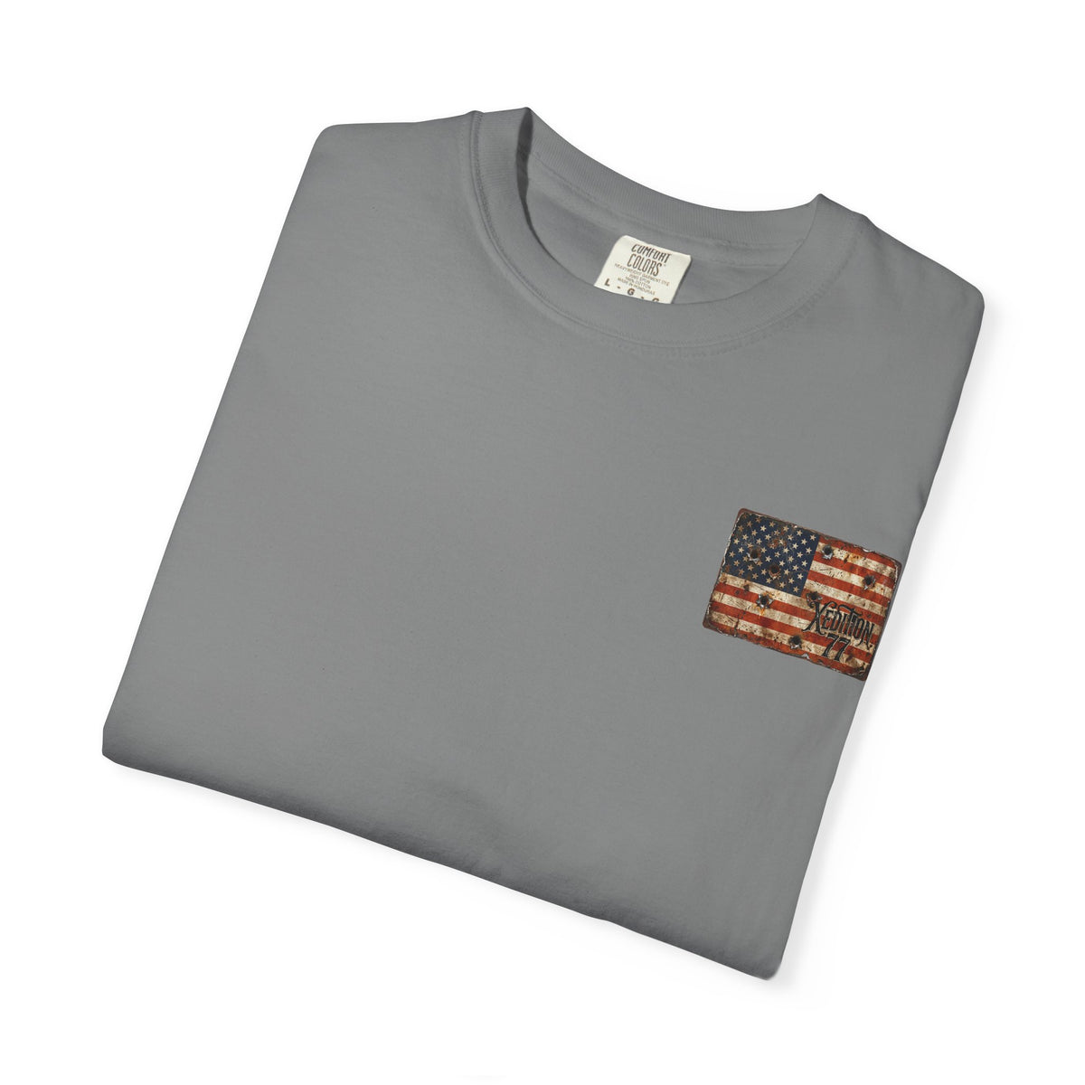 XEDITION77 "Crab Pot Life" T-Shirt — Rustic American Flag Chest Logo &amp; Back Fishing Scene