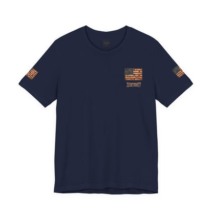 American Flag Pocket T‑Shirt — Rustic USA Patriot Tee with ‘All Veterans’ Text