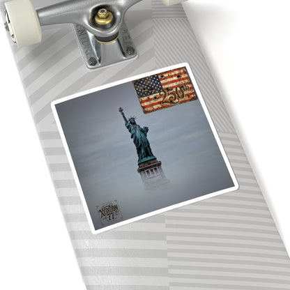 Statue of Liberty &amp; Vintage Flag Kiss-Cut Sticker — 250th Anniversary Patriotic Decal