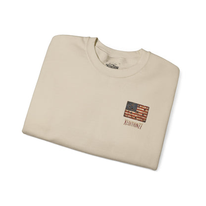 Crewneck Sweatshirt — Distressed American Flag "ADVENTURE" Chest Graphic