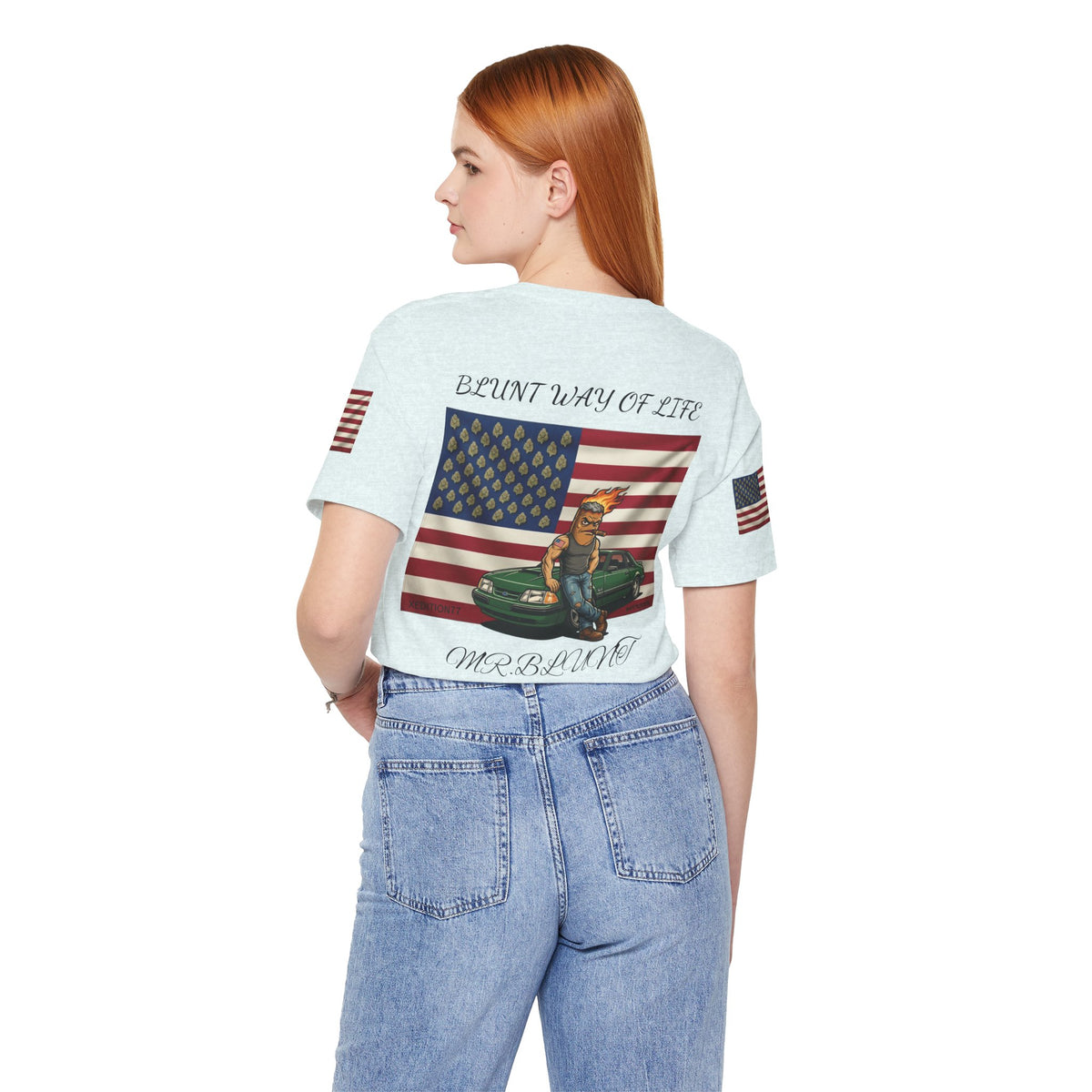 MR.BLUNT WAY OF LIFE Patriotic  Graphic Tee — American Flag Car Design
