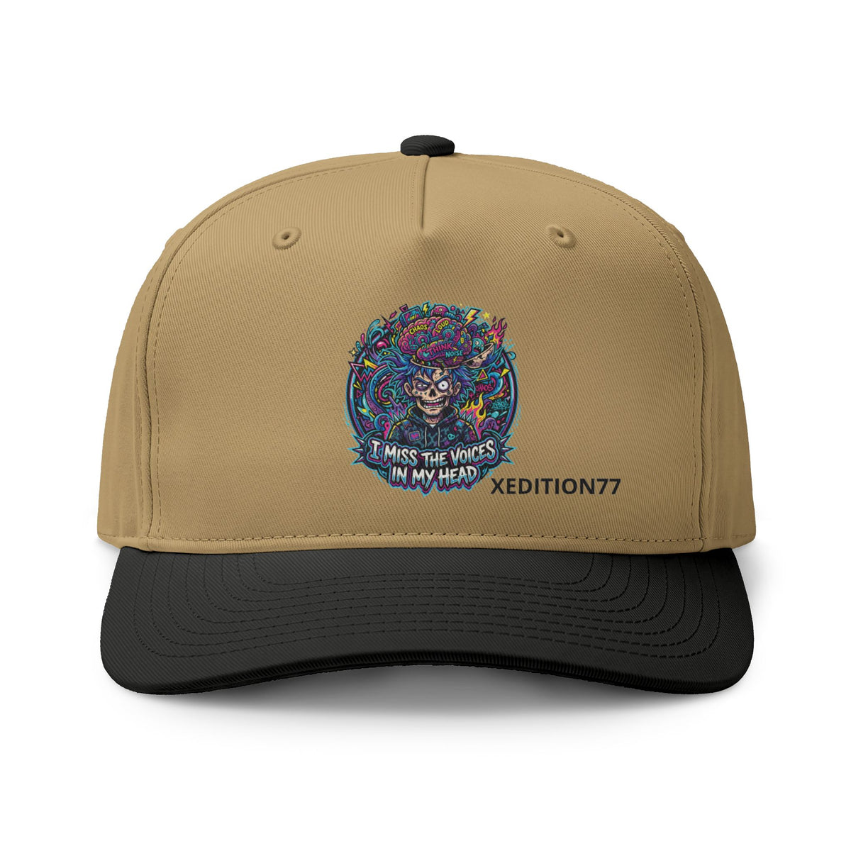 Colorful Psychedelic Tiger Cap — "I Hear the Voices in My Head" Embroidered Two-Tone Hat