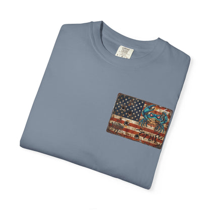 Xedition77 GUINEA VA.Blue Crab Shack T-Shirt  Coastal Fishing Dock Graphic Tee
