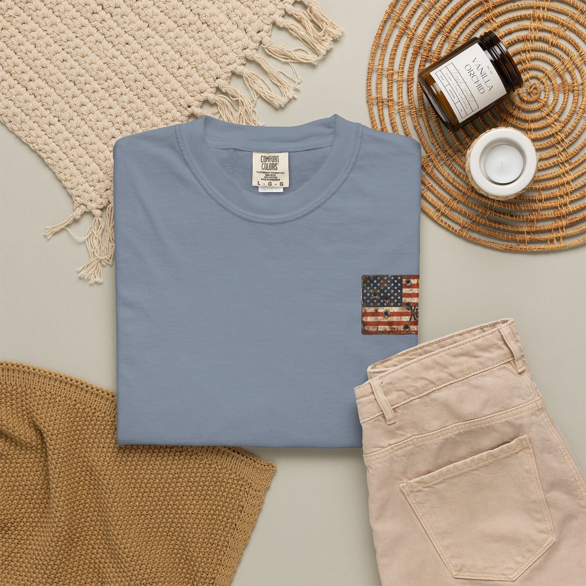 XEDITION77 "Crab Pot Life" T-Shirt — Rustic American Flag Chest Logo &amp; Back Fishing Scene