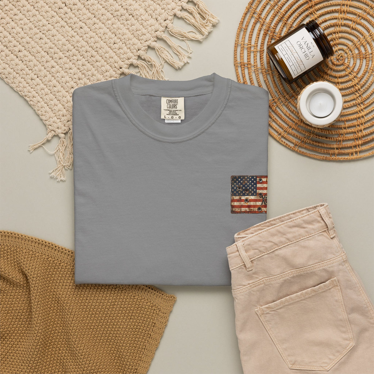 XEDITION77 "Crab Pot Life" T-Shirt — Rustic American Flag Chest Logo &amp; Back Fishing Scene