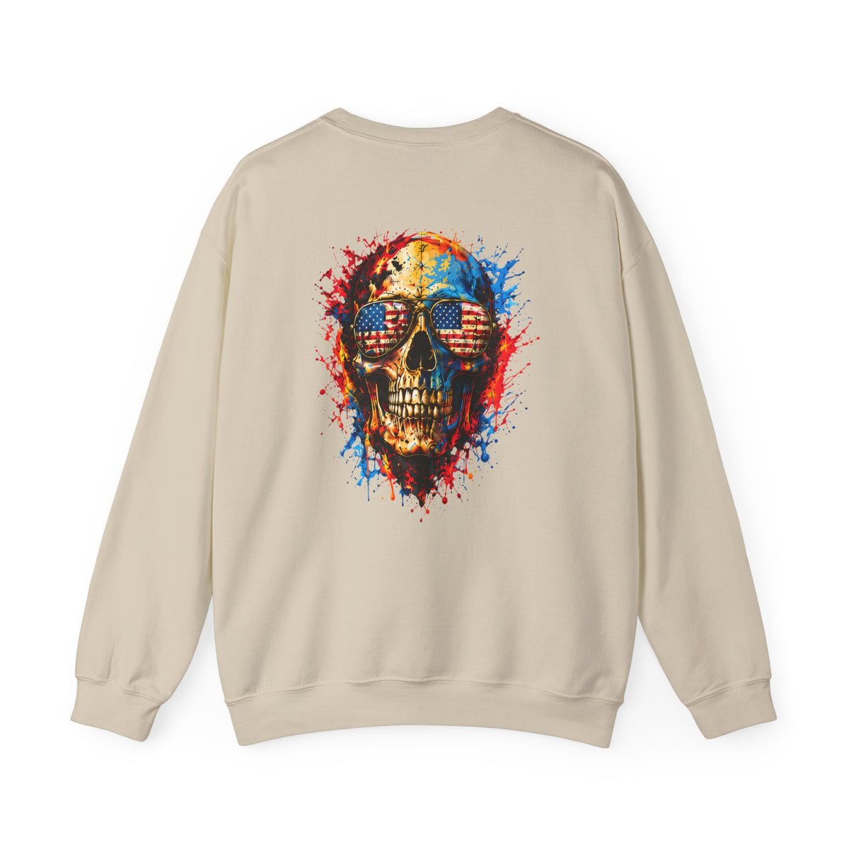 Crewneck Sweatshirt — Distressed American Flag "ADVENTURE" Chest Graphic