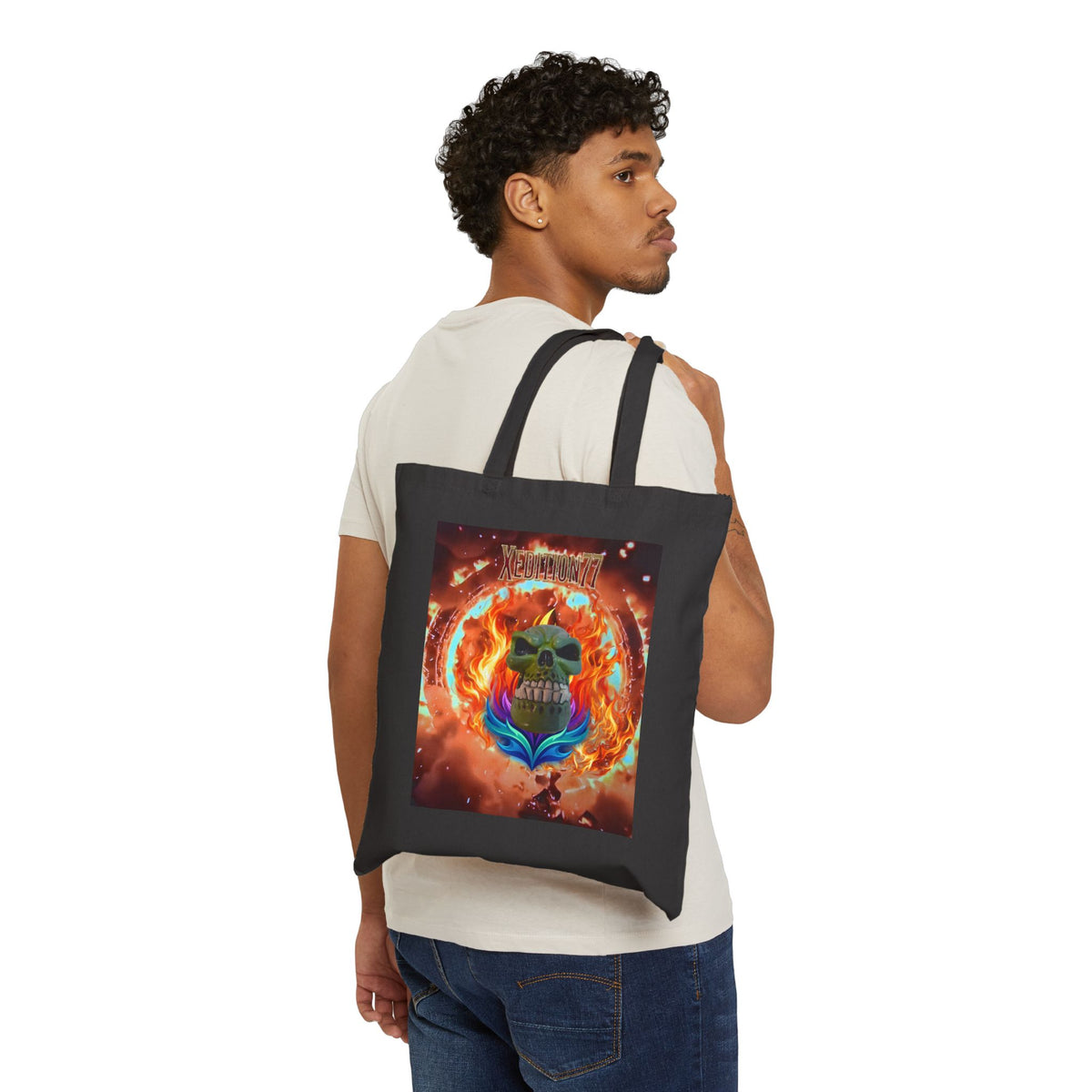 XEDITION77 Skull Flame Canvas Tote Bag