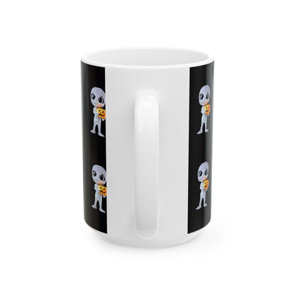 Mummy Holding Jack-o’-Lantern Ceramic Mug — Cute Halloween Coffee Cup (11oz &amp; 15oz)
