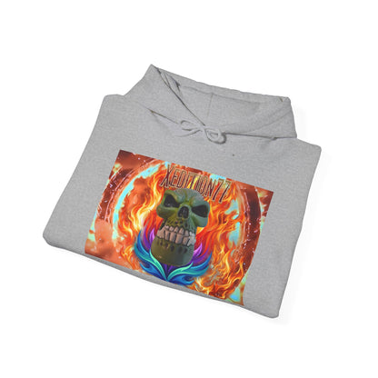 XEDITION77 Skull Flame Hoodie – Colorful Flaming Skull Graphic Pullover