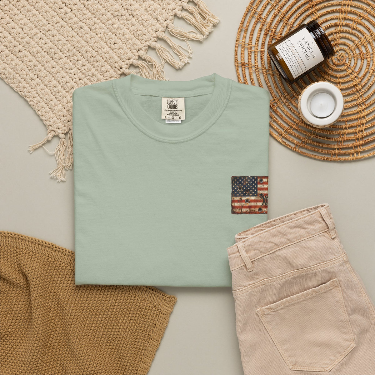 XEDITION77 "Crab Pot Life" T-Shirt — Rustic American Flag Chest Logo &amp; Back Fishing Scene